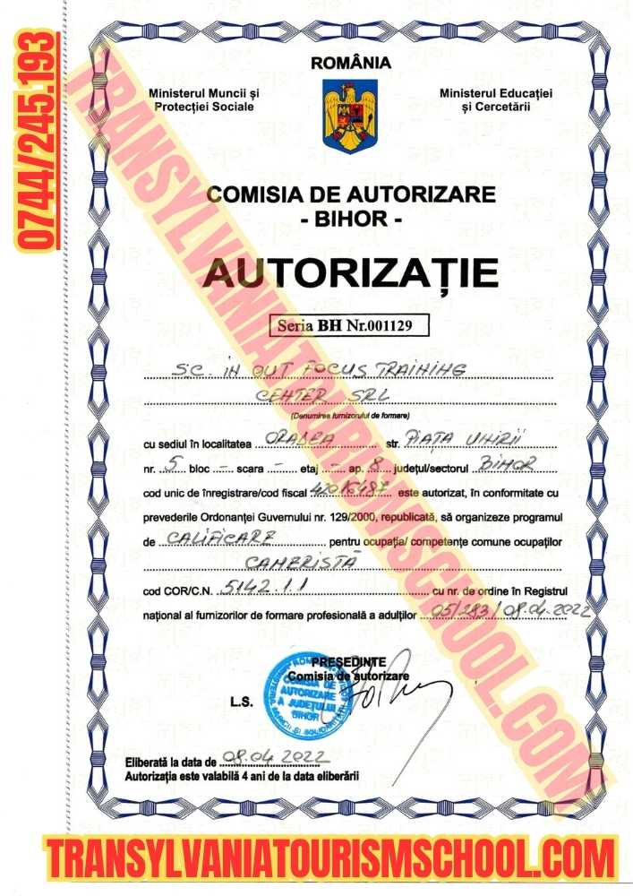 Autorizație Cameristă