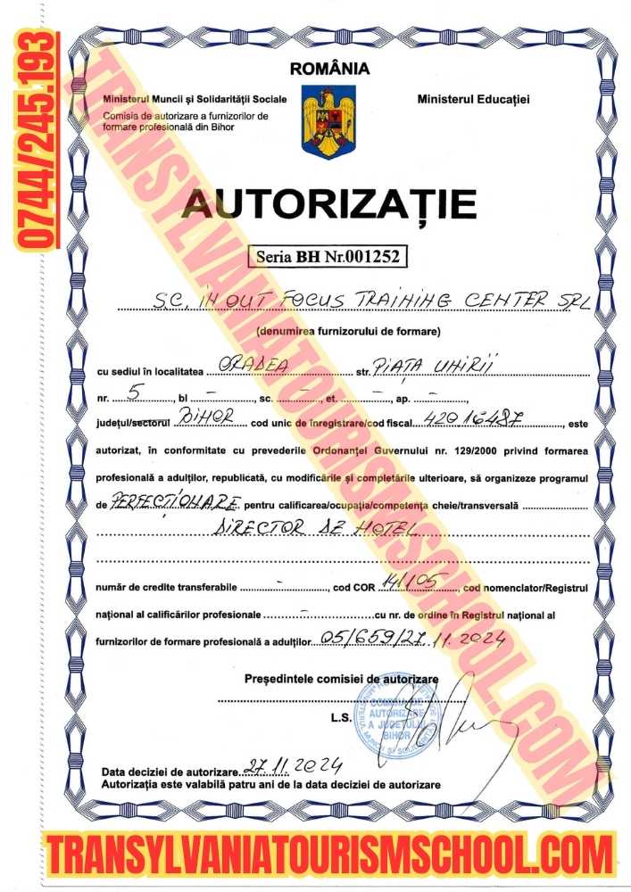 Autorizație Director de hotel