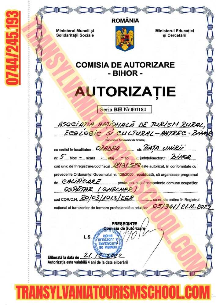 Autorizație ospătar